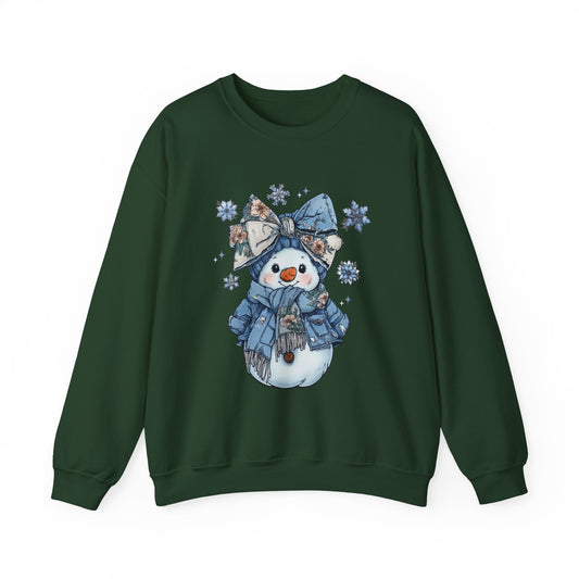 Snowman Bow Sweatshirt — Cute Winter Snowflake Crewneck
