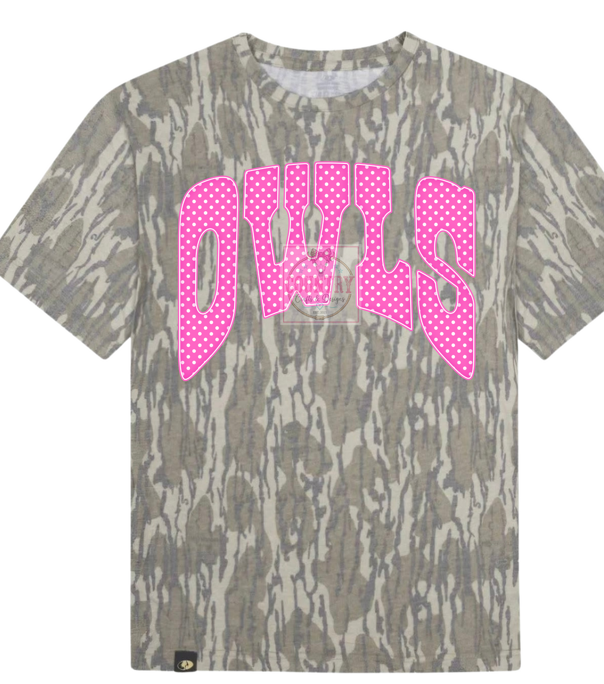 Bottomland Mossy Oak Camo + Pink Polka Dot Owls