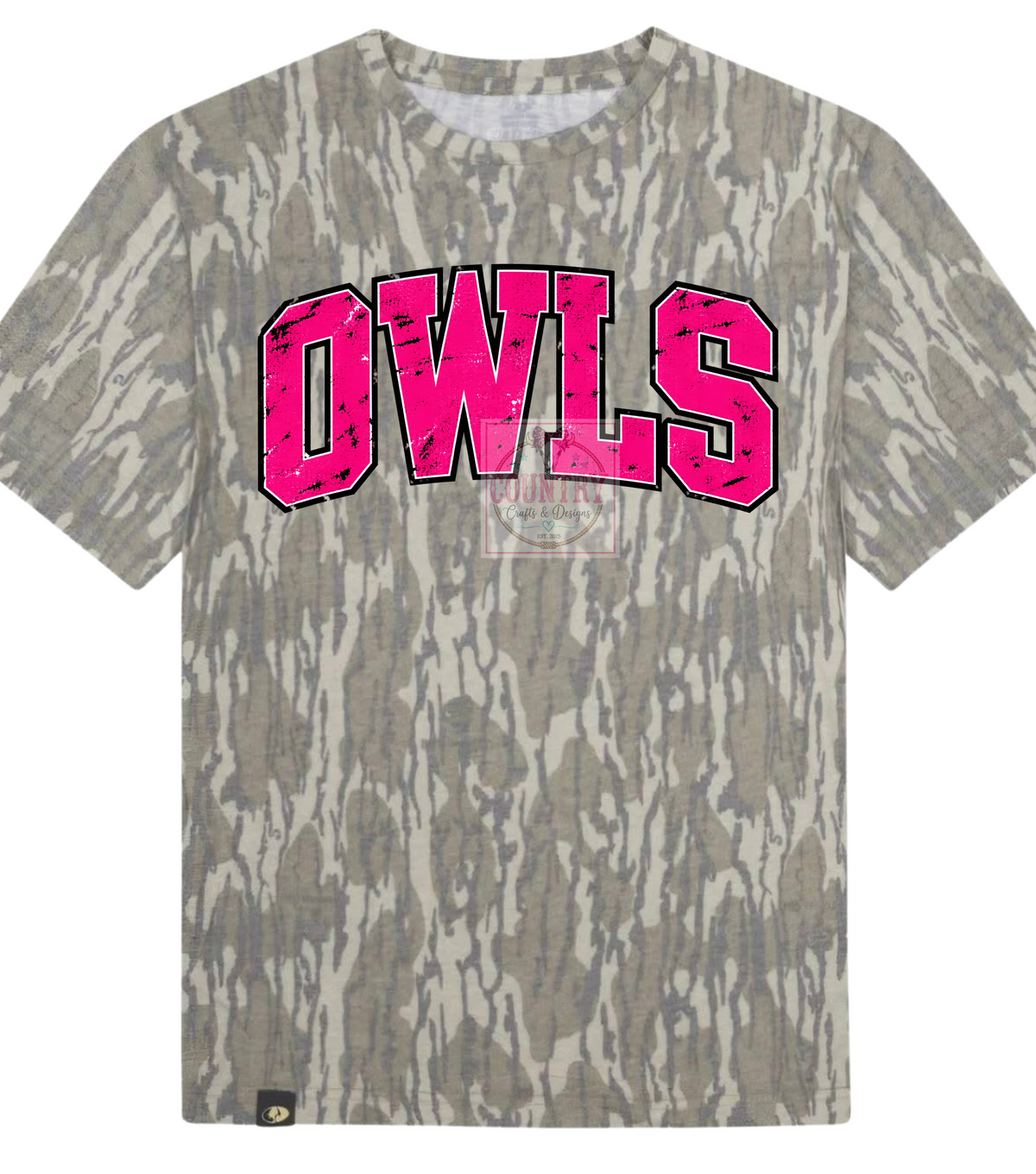 Bottomland Mossy Oak Camo and Pink Men’s distressed Owls
