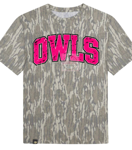 Bottomland Mossy Oak Camo and Pink Men’s distressed Owls
