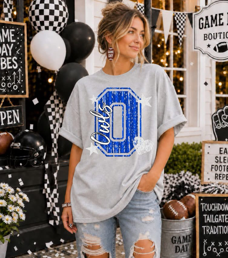 Owls cursive with distressed O