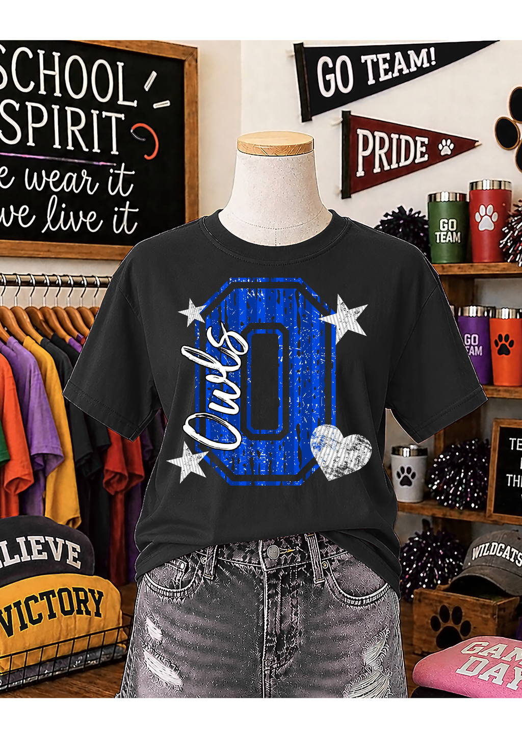 Owls cursive with distressed O