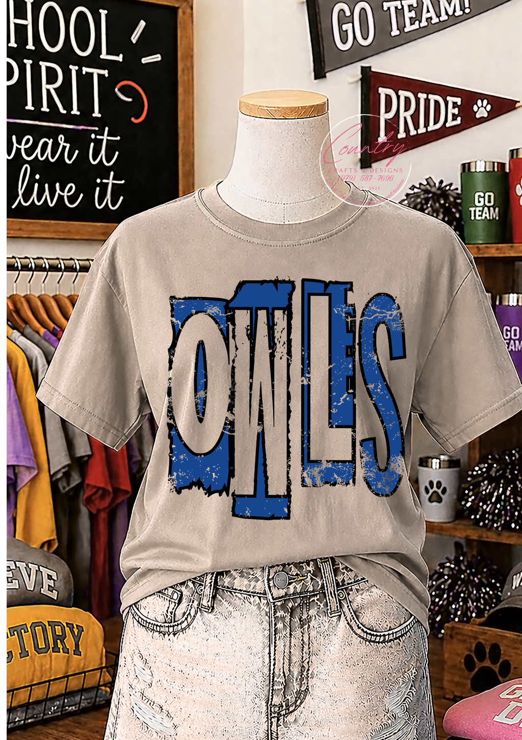 Owls Royal and Black Distressed