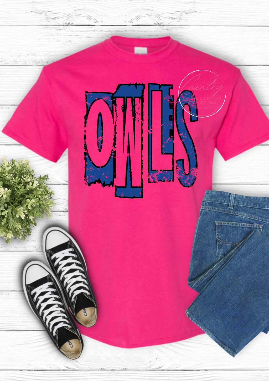 Owls Royal and Black Distressed