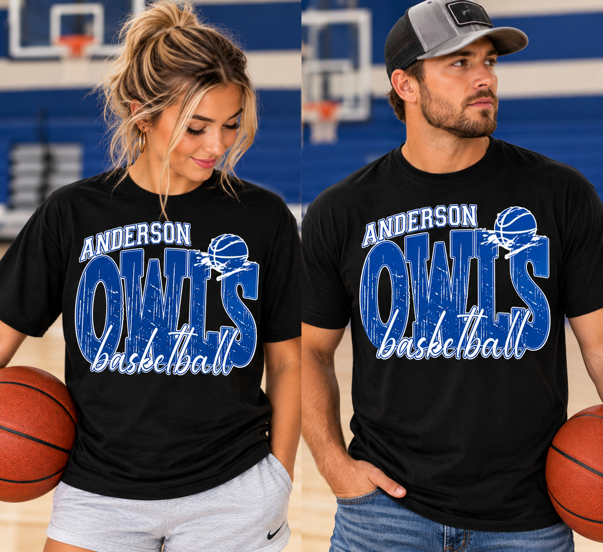 Anderson-Shiro Owls Basketball Distressed Tee