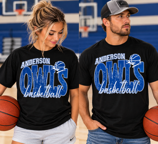 Anderson-Shiro Owls Basketball Distressed Tee