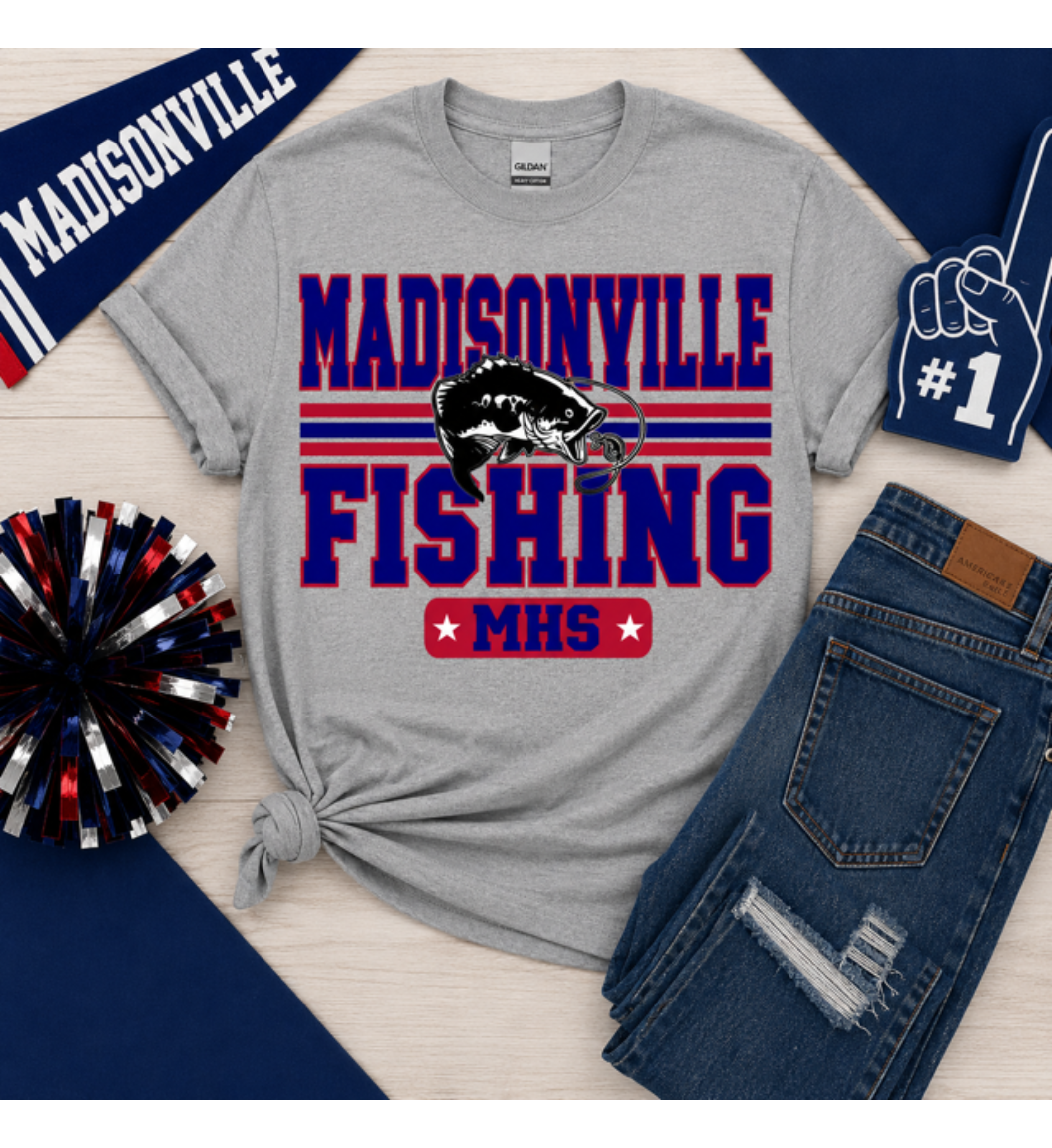 MADISONVILLE MUSTANGS FISHING TEAM RED ON BLUE